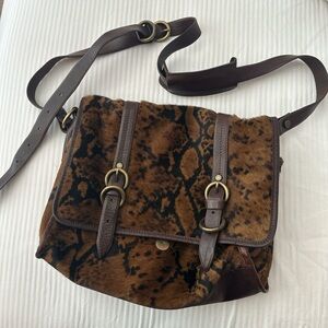 Leather calf fur Messenger bag